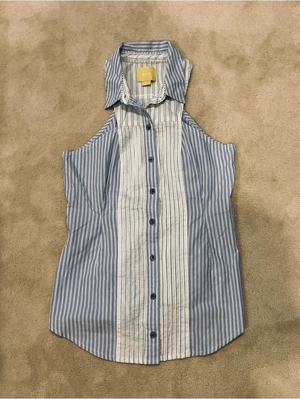 Maeve White & Blue Vertical-Stripe Sleeveless Blouse